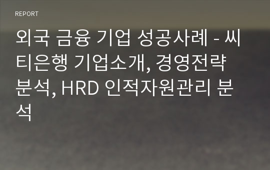 외국 금융 기업 성공사례 - 씨티은행 기업소개, 경영전략 분석, HRD 인적자원관리 분석