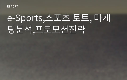 e-Sports,스포츠 토토, 마케팅분석,프로모션전략