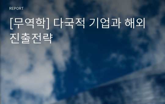 [무역학] 다국적 기업과 해외진출전략