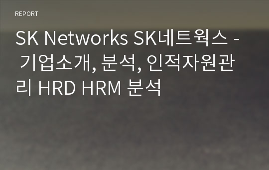 SK Networks SK네트웍스 - 기업소개, 분석, 인적자원관리 HRD HRM 분석