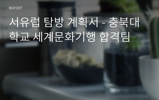 서유럽 탐방 계획서 - 충북대학교 세계문화기행 합격팀