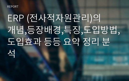 ERP (전사적자원관리)의   개념,등장배경,특징,도입방법,도입효과 등등 요약 정리 분석