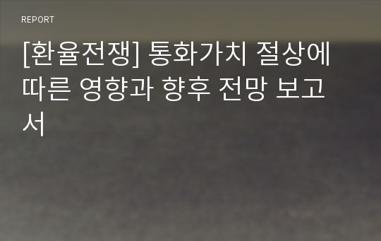 [환율전쟁] 통화가치 절상에 따른 영향과 향후 전망 보고서