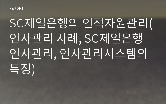 SC제일은행의 인적자원관리(인사관리 사례, SC제일은행 인사관리, 인사관리시스템의 특징)