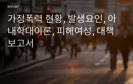 가정폭력 현황, 발생요인, 아내학대이론, 피해여성, 대책 보고서