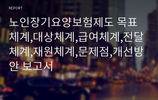 노인장기요양보험제도 목표체계,대상체계,급여체계,전달체계,재원체계,문제점,개선방안 보고서