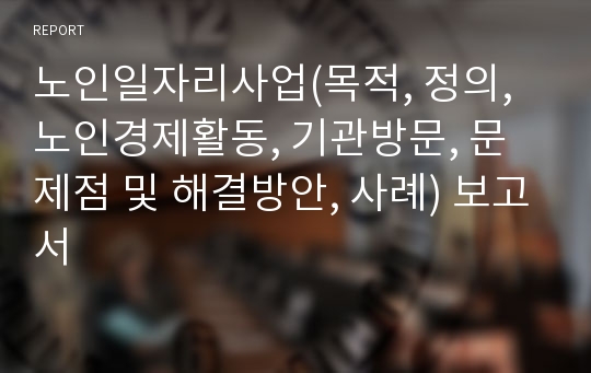 노인일자리사업(목적, 정의, 노인경제활동, 기관방문, 문제점 및 해결방안, 사례) 보고서