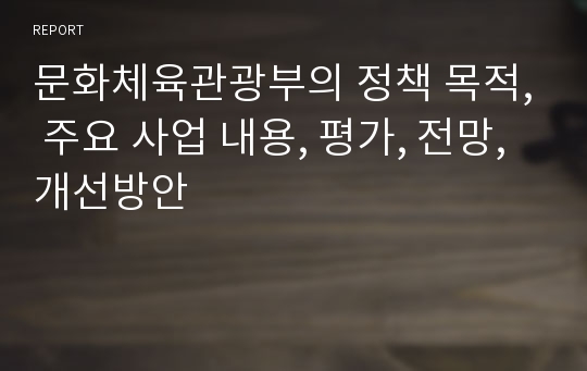 문화체육관광부의 정책 목적, 주요 사업 내용, 평가, 전망, 개선방안