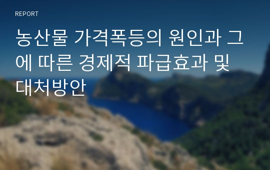 농산물 가격폭등의 원인과 그에 따른 경제적 파급효과 및 대처방안