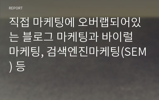 직접 마케팅에 오버랩되어있는 블로그 마케팅과 바이럴 마케팅, 검색엔진마케팅(SEM) 등