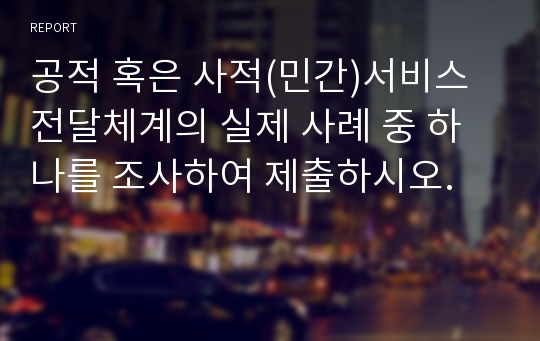 공적 혹은 사적(민간)서비스 전달체계의 실제 사례 중 하나를 조사하여 제출하시오.