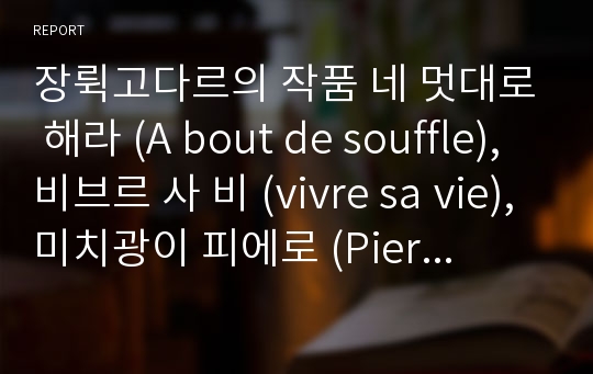 장뤽고다르의 작품 네 멋대로 해라 (A bout de souffle),비브르 사 비 (vivre sa vie),미치광이 피에로 (Pierrot Le Fou)내용과 인물 분석.