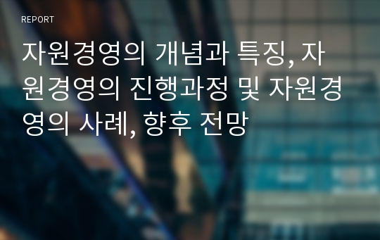 자원경영의 개념과 특징, 자원경영의 진행과정 및 자원경영의 사례, 향후 전망