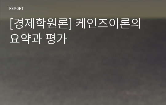 [경제학원론] 케인즈이론의 요약과 평가