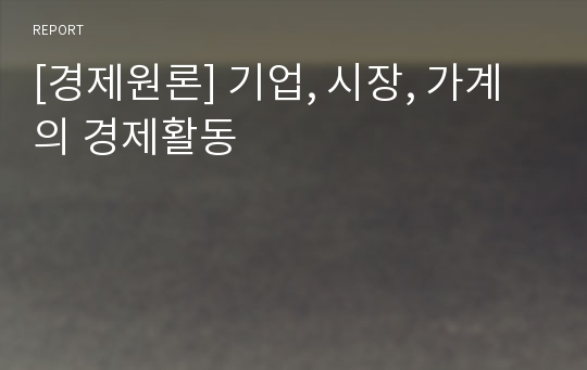 [경제원론] 기업, 시장, 가계의 경제활동