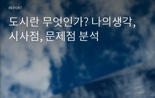 도시란 무엇인가? 나의생각, 시사점, 문제점 분석