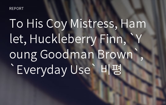 To His Coy Mistress, Hamlet, Huckleberry Finn, `Young Goodman Brown`, `Everyday Use` 비평