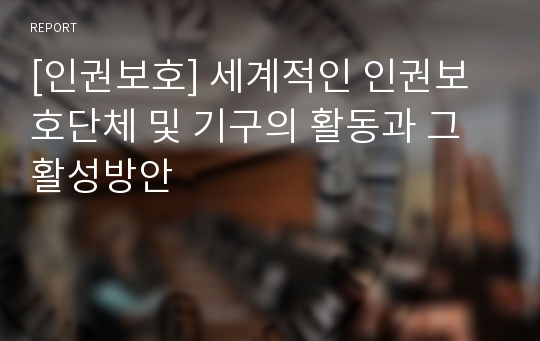 [인권보호] 세계적인 인권보호단체 및 기구의 활동과 그 활성방안