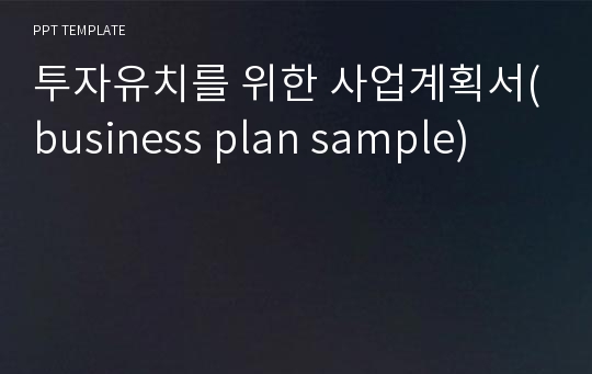 투자유치를 위한 사업계획서(business plan sample)