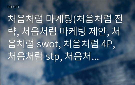 처음처럼 마케팅(처음처럼 전략, 처음처럼 마케팅 제안, 처음처럼 swot, 처음처럼 4P, 처음처럼 stp, 처음처럼 제안, 처음처럼 환경분석,소주)