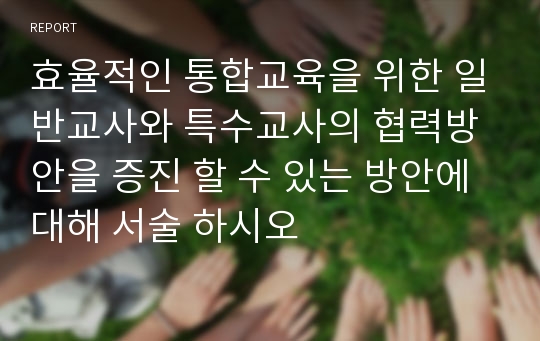 효율적인 통합교육을 위한 일반교사와 특수교사의 협력방안을 증진 할 수 있는 방안에 대해 서술 하시오