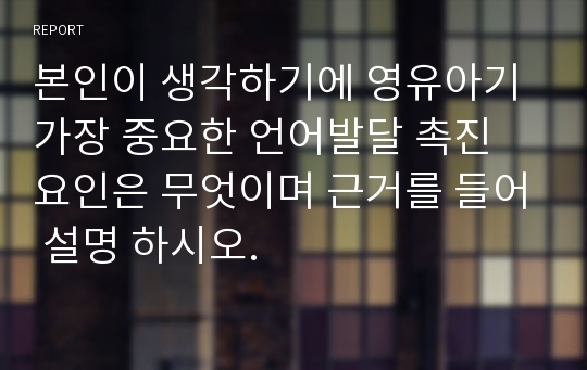 본인이 생각하기에 영유아기 가장 중요한 언어발달 촉진 요인은 무엇이며 근거를 들어 설명 하시오.