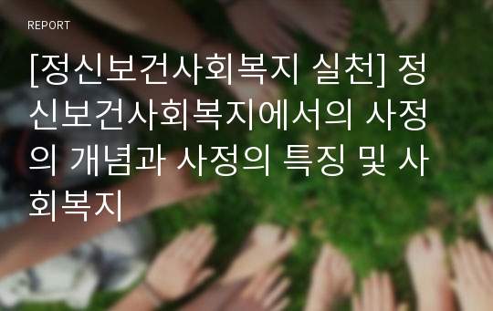 [정신보건사회복지 실천] 정신보건사회복지에서의 사정의 개념과 사정의 특징 및 사회복지