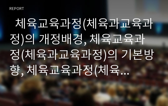   체육교육과정(체육과교육과정)의 개정배경, 체육교육과정(체육과교육과정)의 기본방향, 체육교육과정(체육과교육과정)의 전반적 인식, 체육교육과정(체육과교육과정)의 교수학습방법, 체육교육과정의 평가방법