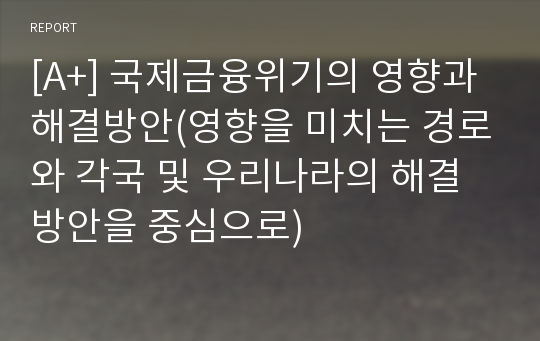 [A+] 국제금융위기의 영향과 해결방안(영향을 미치는 경로와 각국 및 우리나라의 해결방안을 중심으로)