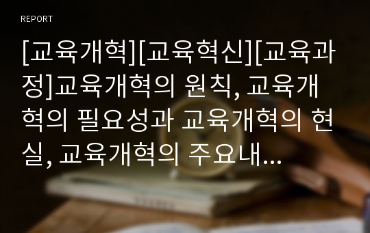 [교육개혁][교육혁신][교육과정]교육개혁의 원칙, 교육개혁의 필요성과 교육개혁의 현실, 교육개혁의 주요내용, 교육개혁의 추진방법 및 교육개혁의 공고화 과제, 교육개혁의 시사점 그리고 교육개혁의 평가 분석