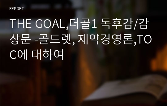 THE GOAL,더골1 독후감/감상문 -골드렛, 제약경영론,TOC에 대하여