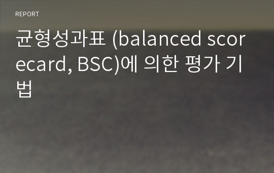 균형성과표 (balanced scorecard, BSC)에 의한 평가 기법