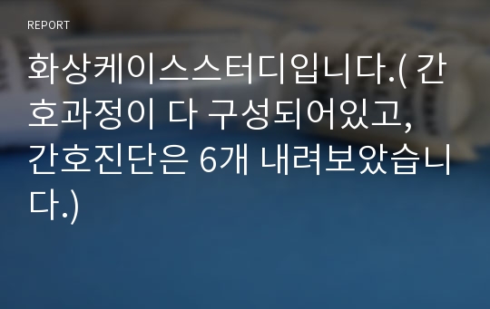 화상케이스스터디입니다.( 간호과정이 다 구성되어있고, 간호진단은 6개 내려보았습니다.)