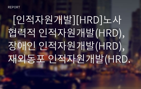   [인적자원개발][HRD]노사협력적 인적자원개발(HRD), 장애인 인적자원개발(HRD), 재외동포 인적자원개발(HRD), 노사참여적 인적자원개발(HRD), 홀리스틱 인적자원개발프로그램(HRD프로그램) 분석