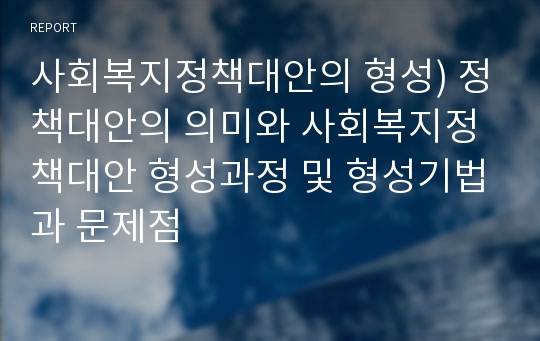 사회복지정책대안의 형성) 정책대안의 의미와 사회복지정책대안 형성과정 및 형성기법과 문제점