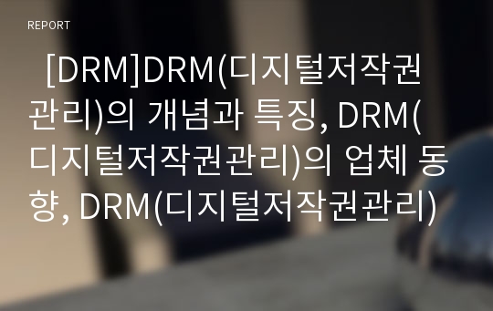   [DRM]DRM(디지털저작권관리)의 개념과 특징, DRM(디지털저작권관리)의 업체 동향, DRM(디지털저작권관리)의 기술, DRM(디지털저작권관리)의 기능, DRM(디지털저작권관리)의 적용분야, DRM의 시사점 분석