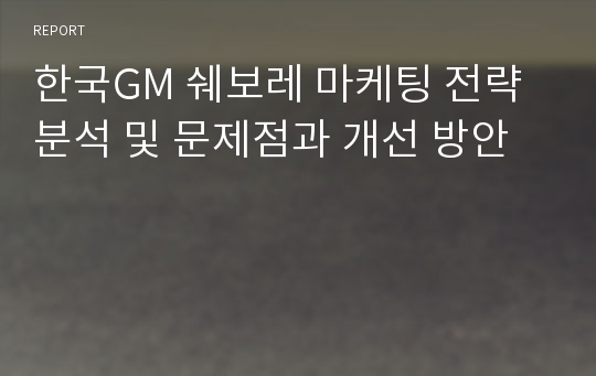 한국GM 쉐보레 마케팅 전략 분석 및 문제점과 개선 방안