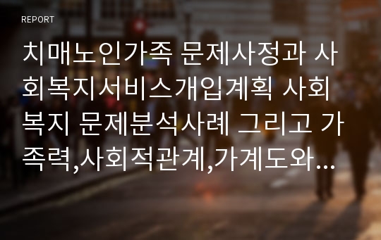 치매노인가족 문제사정과 사회복지서비스개입계획 사회복지 문제분석사례 그리고 가족력,사회적관계,가계도와 생태도 분석