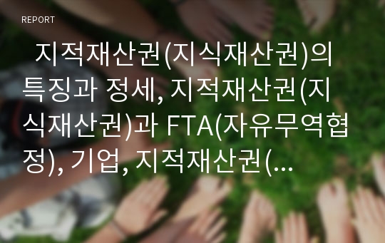   지적재산권(지식재산권)의 특징과 정세, 지적재산권(지식재산권)과 FTA(자유무역협정), 기업, 지적재산권(지식재산권)과 인권, 지적재산권(지식재산권)의 보호, 지적재산권(지식재산권)의 정치적 이용사례와 제언