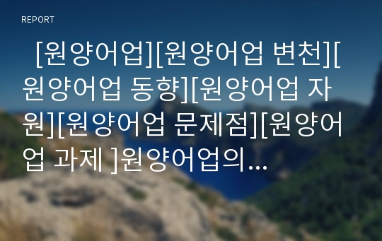   [원양어업][원양어업 변천][원양어업 동향][원양어업 자원][원양어업 문제점][원양어업 과제 ]원양어업의 개념, 원양어업의 변천, 원양어업의 동향, 원양어업의 자원, 원양어업의 문제점, 향후 원양어업의 과제 분석