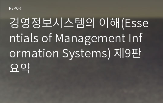 경영정보시스템의 이해(Essentials of Management Information Systems) 제9판 요약