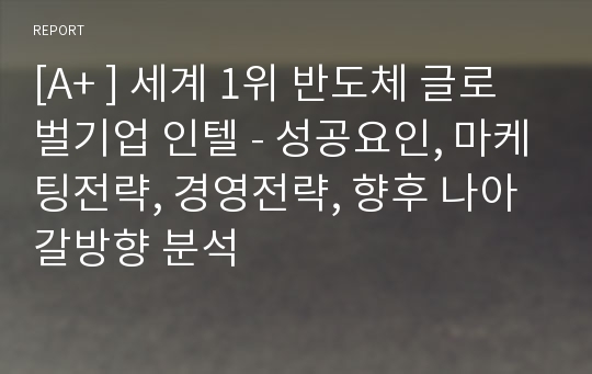 [A+ ] 세계 1위 반도체 글로벌기업 인텔 - 성공요인, 마케팅전략, 경영전략, 향후 나아갈방향 분석