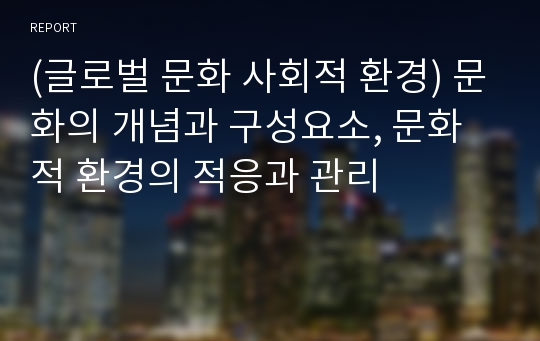 (글로벌 문화 사회적 환경) 문화의 개념과 구성요소, 문화적 환경의 적응과 관리