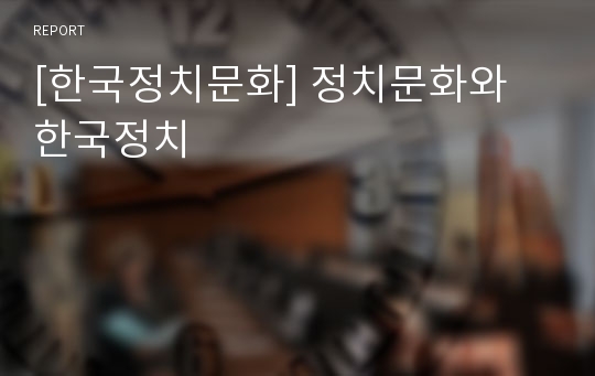 [한국정치문화] 정치문화와 한국정치