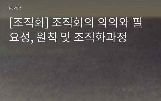 [조직화] 조직화의 의의와 필요성, 원칙 및 조직화과정