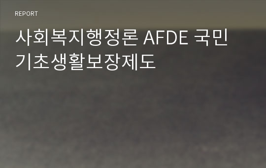 사회복지행정론 AFDE 국민기초생활보장제도