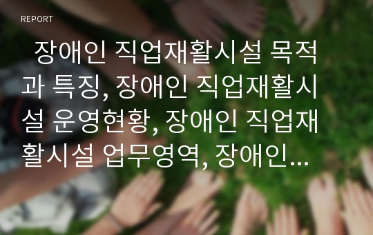   장애인 직업재활시설 목적과 특징, 장애인 직업재활시설 운영현황, 장애인 직업재활시설 업무영역, 장애인 직업재활시설 장애인작업활동시설, 장애인 직업재활시설 종사자, 장애인 직업재활시설 문제점 분석