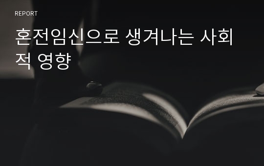 혼전임신으로 생겨나는 사회적 영향