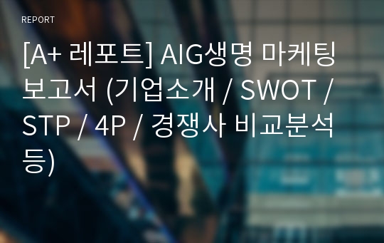 [A+ 레포트] AIG생명 마케팅 보고서 (기업소개 / SWOT / STP / 4P / 경쟁사 비교분석 등)