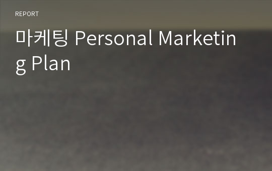 마케팅 Personal Marketing Plan